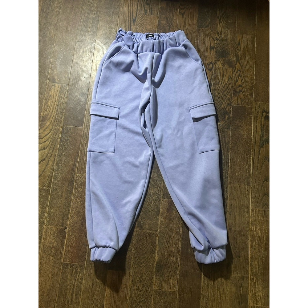 Express Women's Cargo Jogger Pants Purple Solid Elastic Waist Pockets Size S